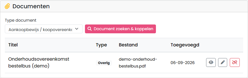Document bij een investering in de lokale bouwdemo, gekoppeld aan de bestelbus